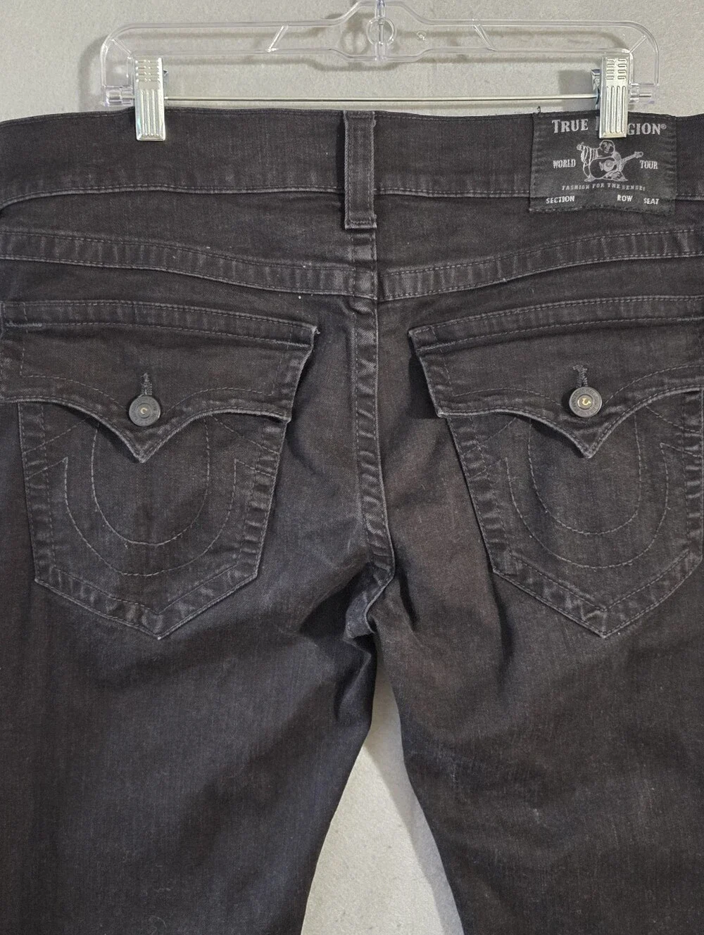 True Religion Mens Black Flap Pockets Rocco Relaxed Skinny Jeans Size 36x33.5